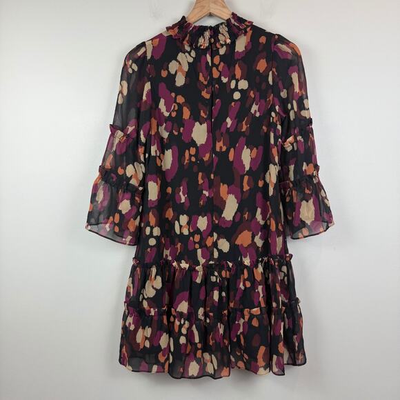Adelyn Rae Mini Dress Women's XS Multicolor Printed‎ Sheer Ruffle Sleeve Party - Picture 2 of 9